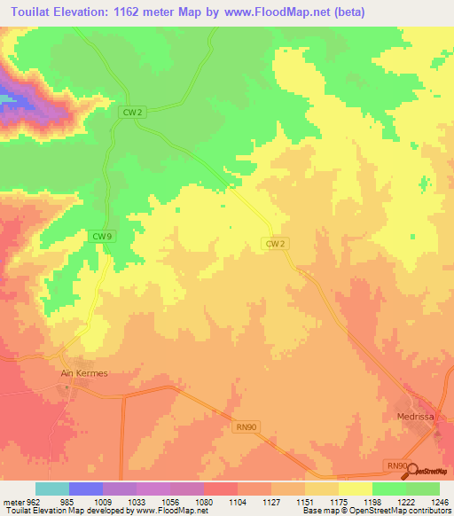 Touilat,Algeria Elevation Map