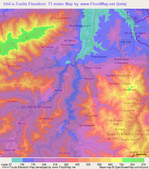 Irhil-n-Touila,Algeria Elevation Map