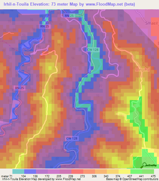 Irhil-n-Touila,Algeria Elevation Map