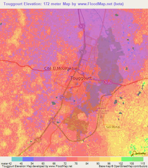 Touggourt,Algeria Elevation Map