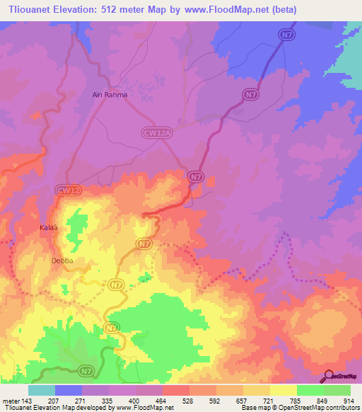Tliouanet,Algeria Elevation Map