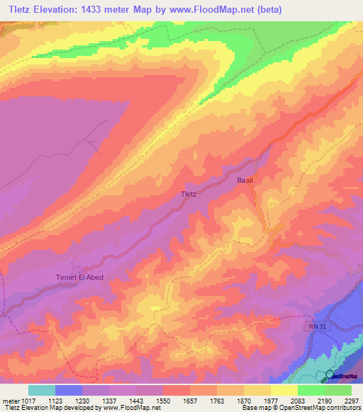 Tletz,Algeria Elevation Map