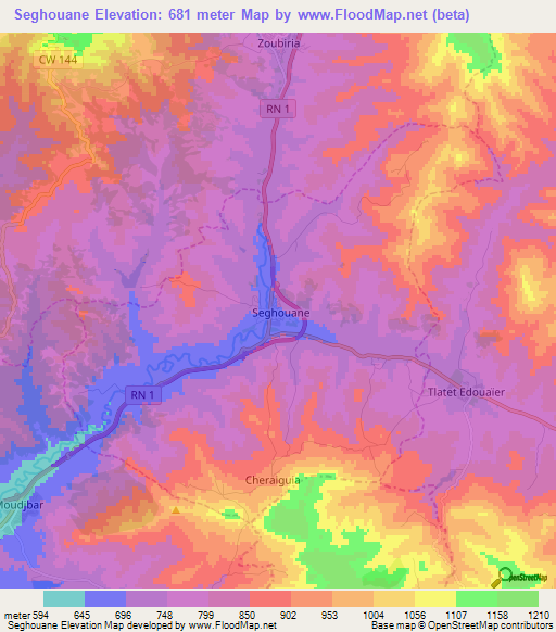 Seghouane,Algeria Elevation Map