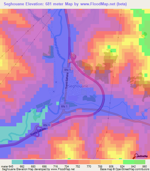 Seghouane,Algeria Elevation Map