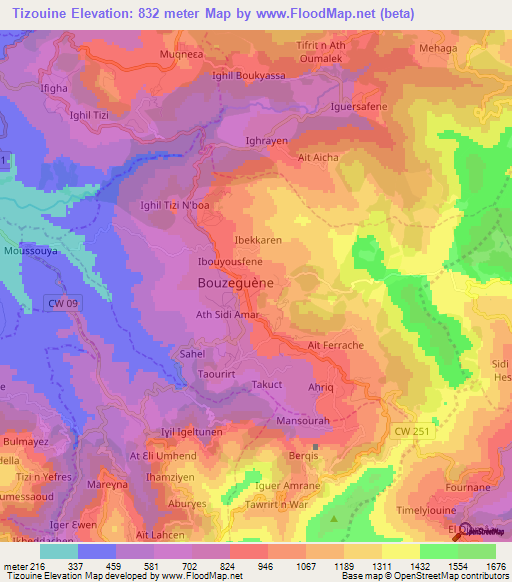 Tizouine,Algeria Elevation Map