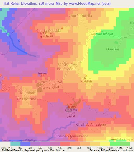 Tizi Rehal,Algeria Elevation Map