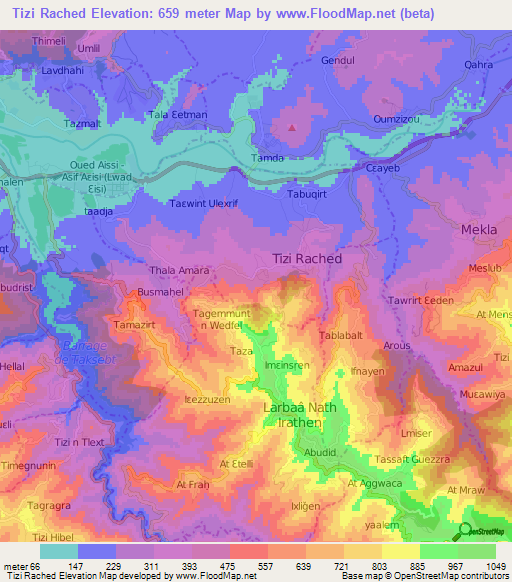 Tizi Rached,Algeria Elevation Map
