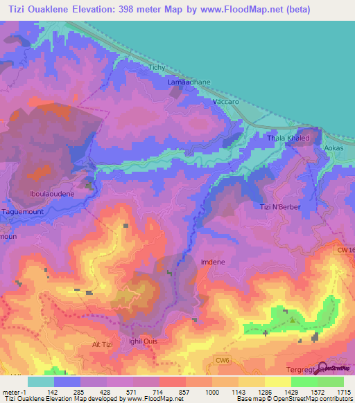 Tizi Ouaklene,Algeria Elevation Map