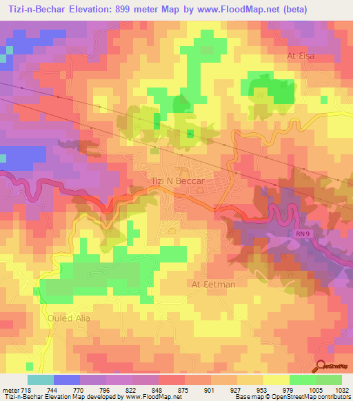 Tizi-n-Bechar,Algeria Elevation Map