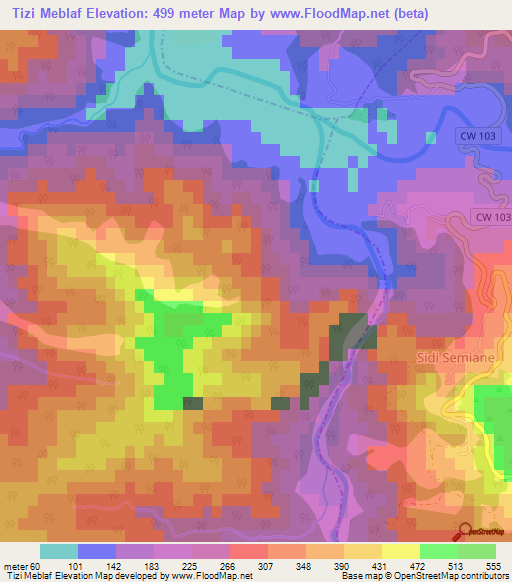 Tizi Meblaf,Algeria Elevation Map