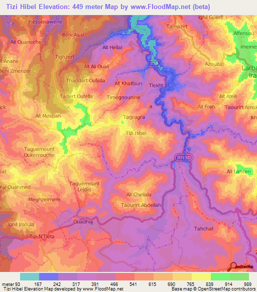 Tizi Hibel,Algeria Elevation Map
