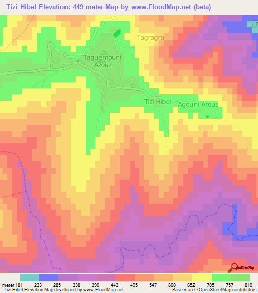 Tizi Hibel,Algeria Elevation Map
