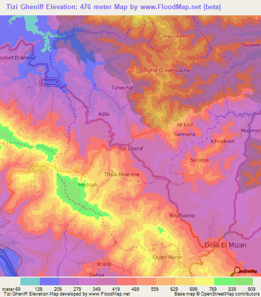Tizi Gheniff,Algeria Elevation Map