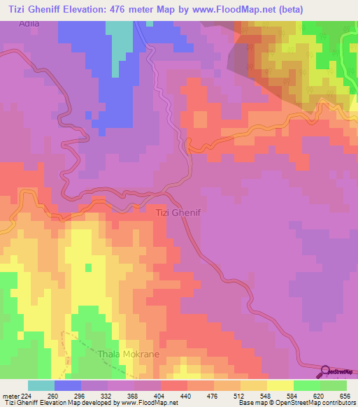 Tizi Gheniff,Algeria Elevation Map