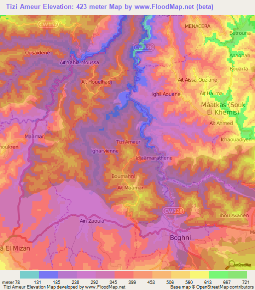 Tizi Ameur,Algeria Elevation Map