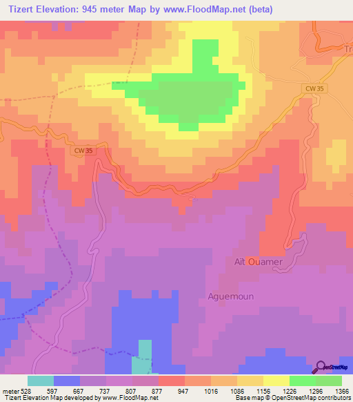 Tizert,Algeria Elevation Map