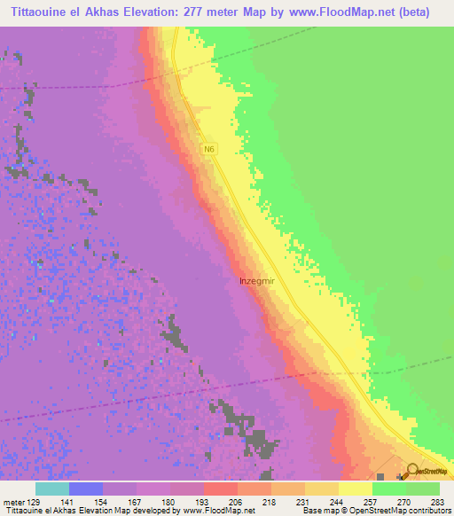 Tittaouine el Akhas,Algeria Elevation Map