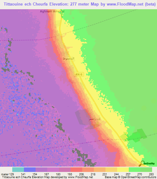 Tittaouine ech Cheurfa,Algeria Elevation Map