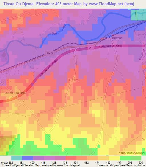 Tissra Ou Djemal,Algeria Elevation Map