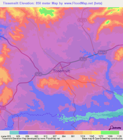 Tissemsilt,Algeria Elevation Map