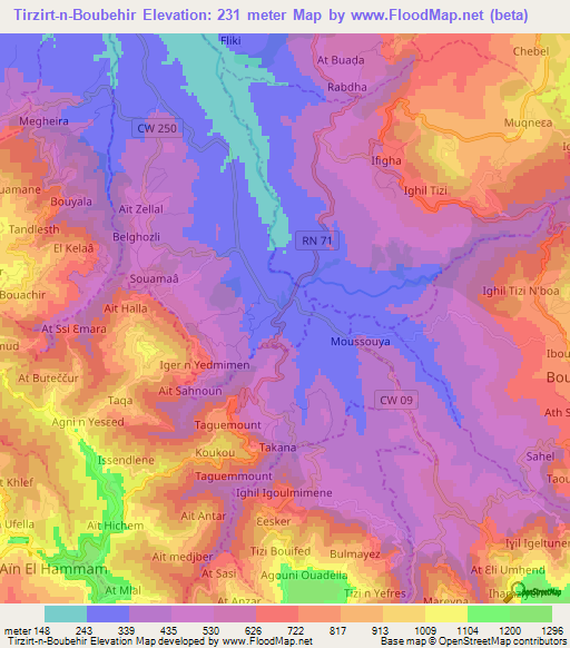 Tirzirt-n-Boubehir,Algeria Elevation Map