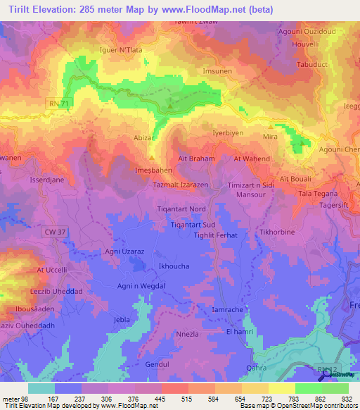 Tirilt,Algeria Elevation Map