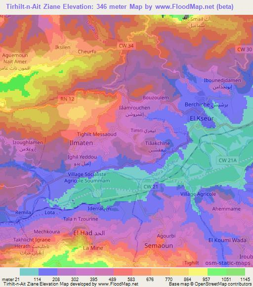 Tirhilt-n-Ait Ziane,Algeria Elevation Map