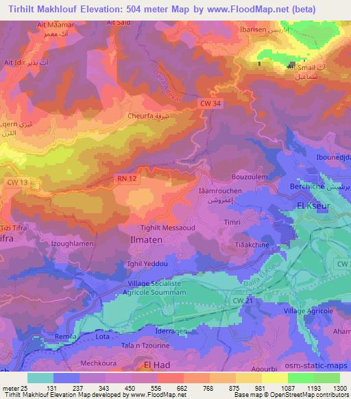Tirhilt Makhlouf,Algeria Elevation Map