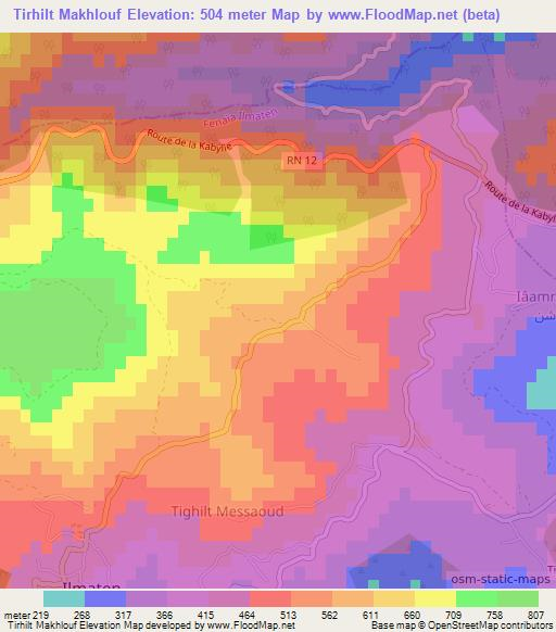 Tirhilt Makhlouf,Algeria Elevation Map