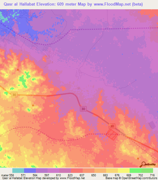 Qasr al Hallabat,Jordan Elevation Map