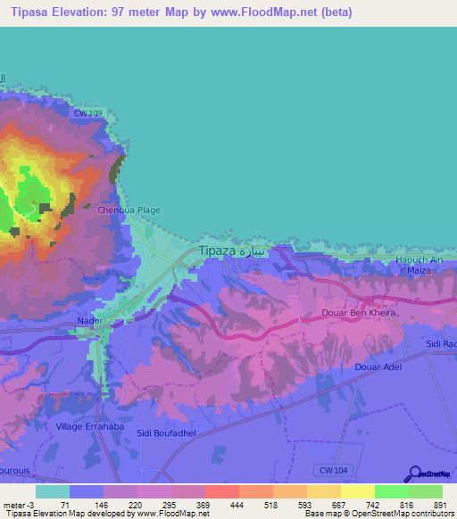 Tipasa,Algeria Elevation Map