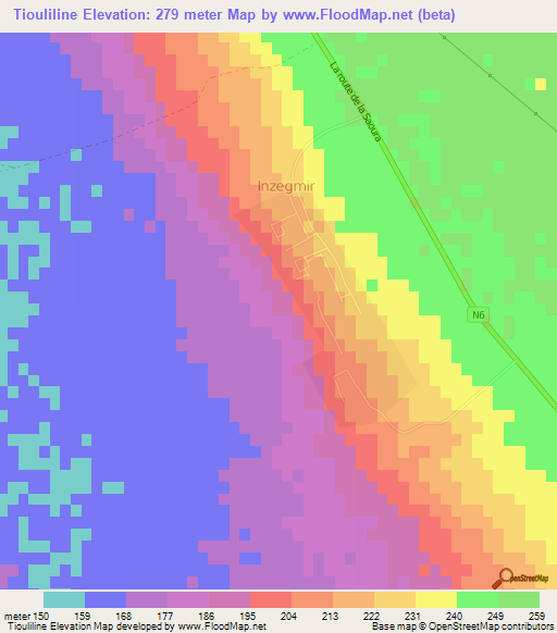 Tiouliline,Algeria Elevation Map