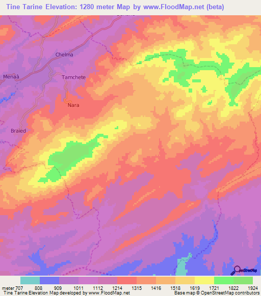 Tine Tarine,Algeria Elevation Map