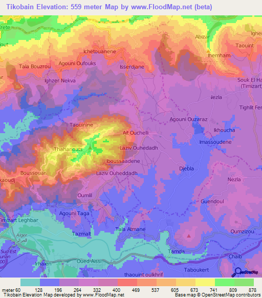 Tikobain,Algeria Elevation Map