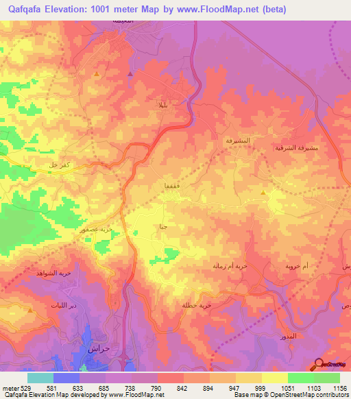 Qafqafa,Jordan Elevation Map