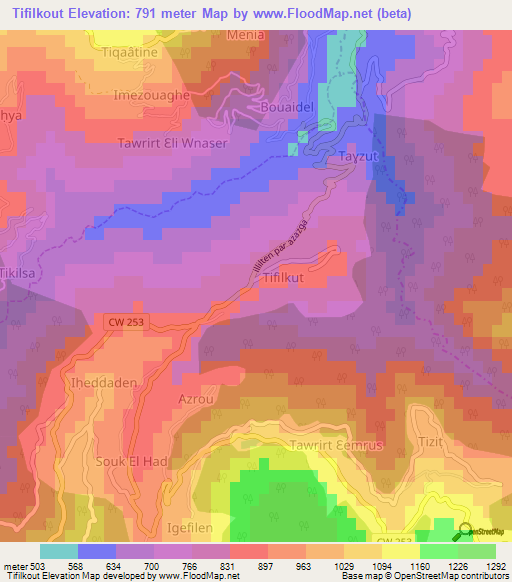 Tifilkout,Algeria Elevation Map