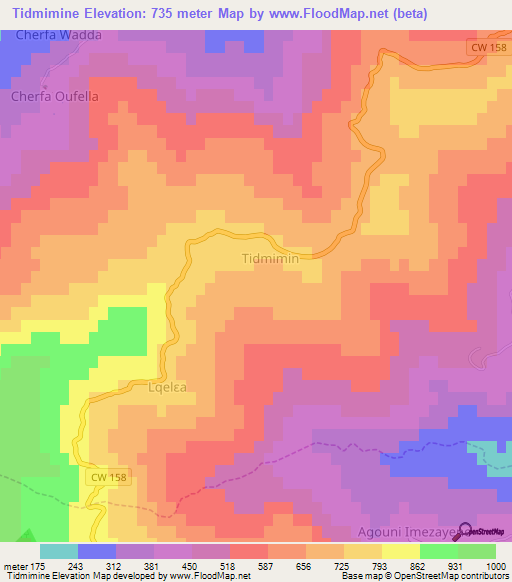 Tidmimine,Algeria Elevation Map