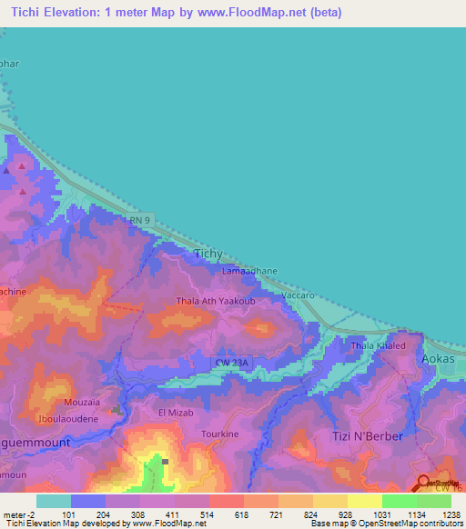 Tichi,Algeria Elevation Map