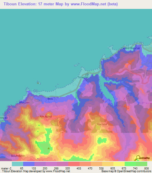Tiboun,Algeria Elevation Map