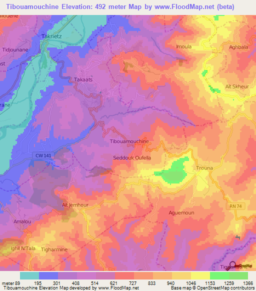 Tibouamouchine,Algeria Elevation Map
