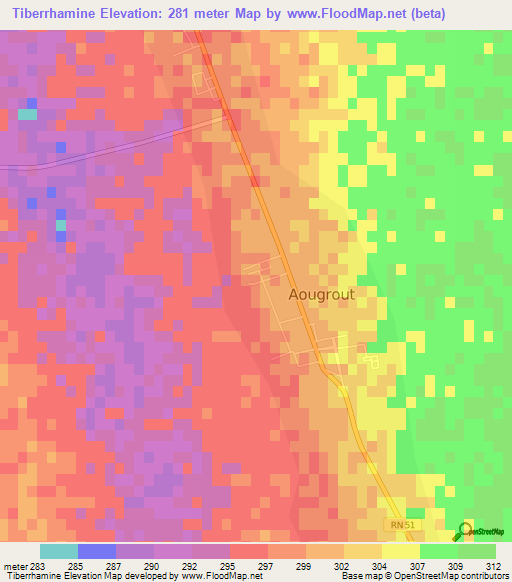 Tiberrhamine,Algeria Elevation Map