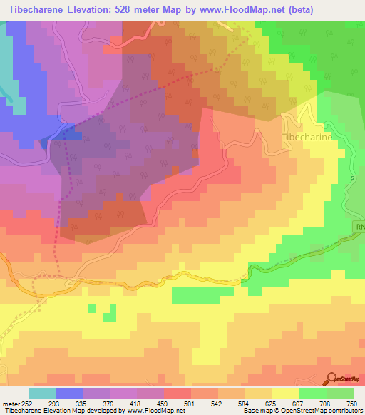 Tibecharene,Algeria Elevation Map