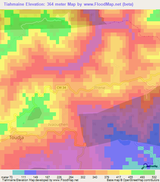 Tiahmaine,Algeria Elevation Map