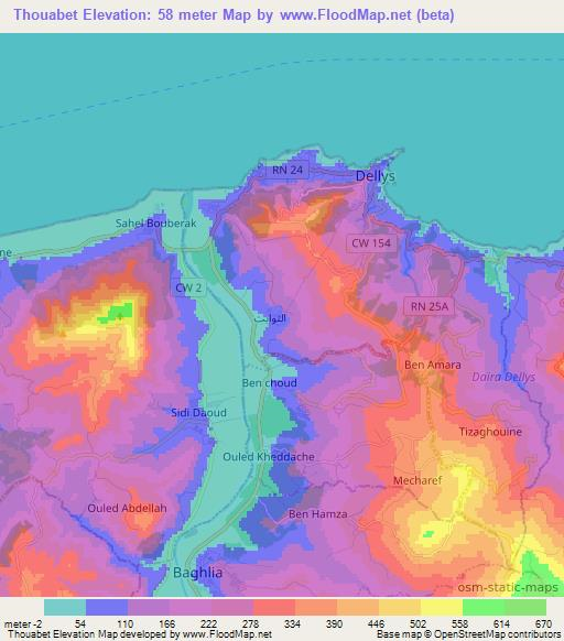 Thouabet,Algeria Elevation Map