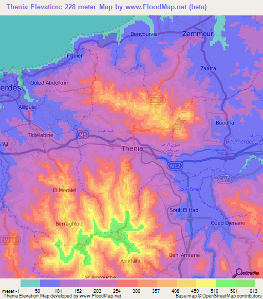 Thenia,Algeria Elevation Map