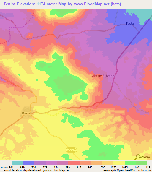 Tenira,Algeria Elevation Map