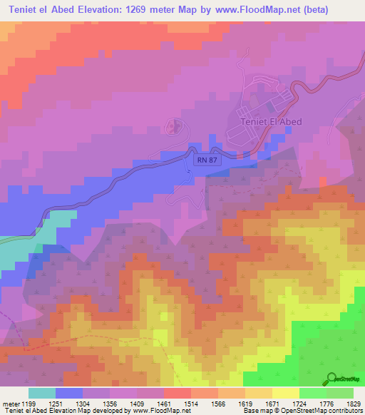 Teniet el Abed,Algeria Elevation Map