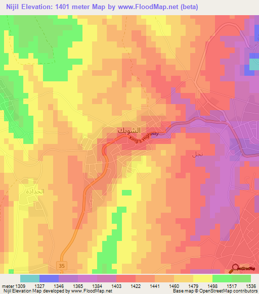 Nijil,Jordan Elevation Map