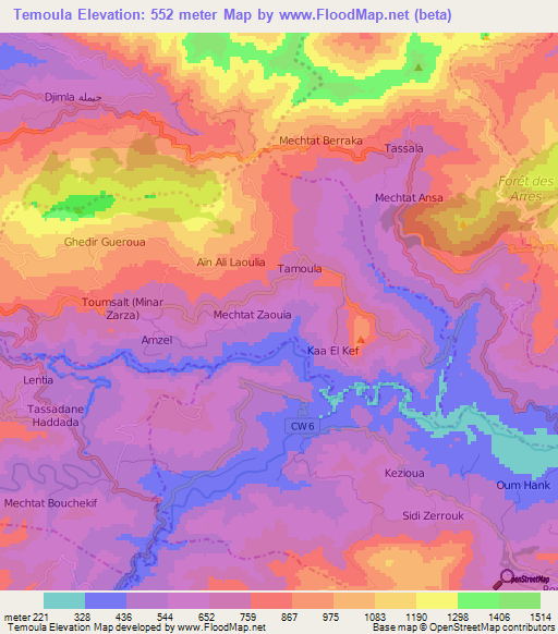 Temoula,Algeria Elevation Map