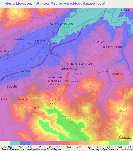 Telesla,Algeria Elevation Map